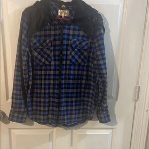Men's Blue and Black Checkered Hoodie